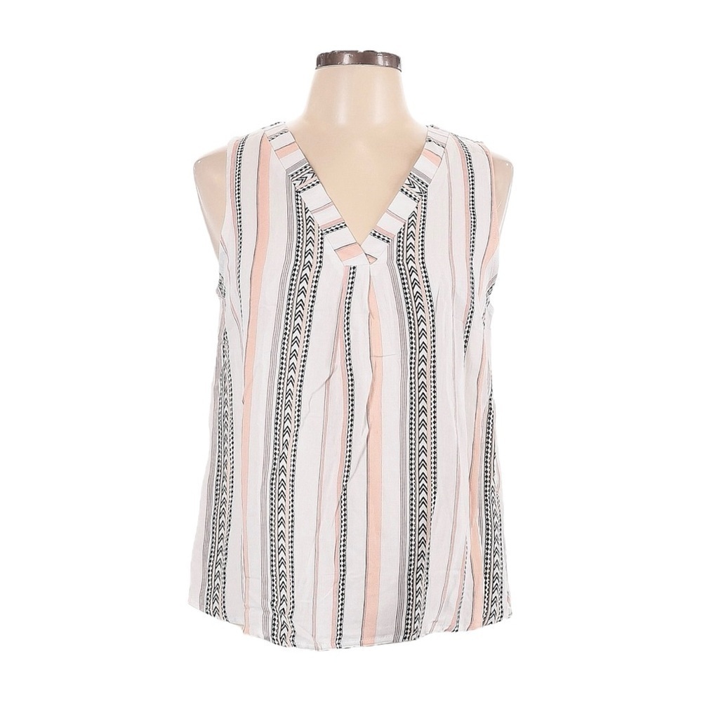 Mine Sleeveless Blouse S NWOT White & Pink Stripe Summer Tank V-Neck Lightweight